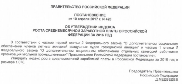 Индекс роста среднемесячной заработной платы  в РФ за 2016 год